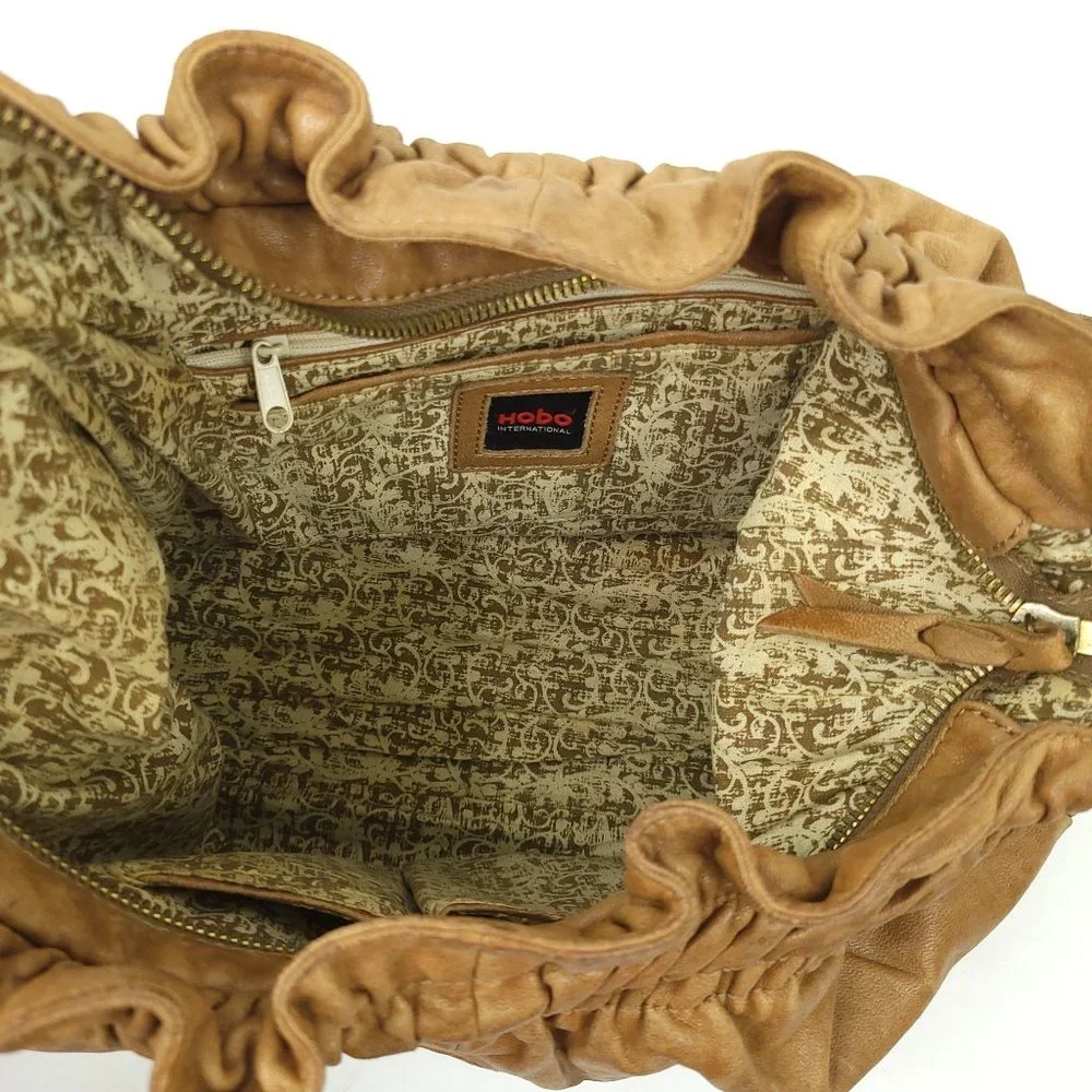Hobo International Handbag Shoulder Bag Purse Brown Leather Zipper Top Boho Tote